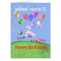 Happy 3rd Birthday Lamb and Balloons Cards