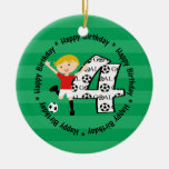 Happy 4th Birthday Round Soccer Goal Ornament
