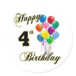 Happy 4th Birthday Sticker and Birthday Apparel