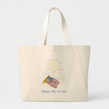 Happy 4th of July Flag and Fireworks Totes Canvas Bag