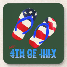 Happy 4th Of July - Flip Flop Beverage Coasters