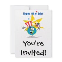 happy 4th of july globe cartoon patriotic custom invite