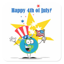 happy 4th of july globe cartoon patriotic square sticker