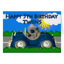 Happy 5th Birthday puppy on a caterpillar trike Greeting Card