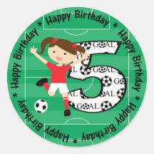 Happy 5th Birthday Red and White Soccer Girl Stickers