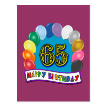 Happy 65th Birthday with Balloons Post Cards