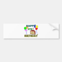 Happy 6th Birthday with Cake, Balloons and Candle bumper stickers