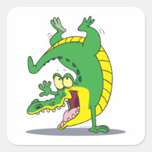 happy alligator crocodile cartoon dancing square sticker