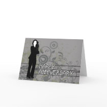 happy anniversary : business silhouette : greeting card