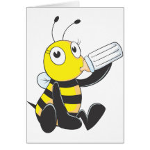 Happy Baby Bee Drinking Milk Greeting Card