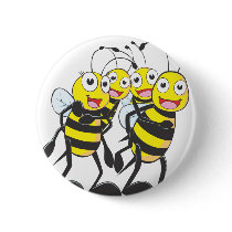 Happy Bee Family Having Fun Together Button