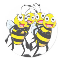 Happy Bee Family Having Fun Together Round Sticker