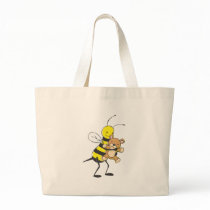 Happy Bee Playing with Teddy Bear Canvas Bags