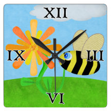 Happy Bee Square Wall Clock