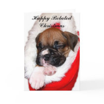 Happy Belated Christmas boxer puppy card