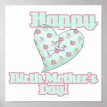 Happy Birth Mothers Day Ribbon Heart Poster