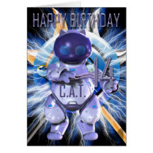 Happy Birthday 14th, Robot Cat, Techno Modern Card
