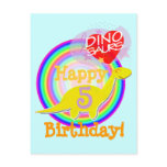 Happy Birthday 5 Years Yellow Dino Postcard
