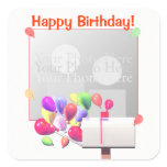 Happy Birthday Balloon Mail (photo frame) Square Stickers