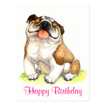 Happy Birthday Bulldog Puppy  Greeting Postcard