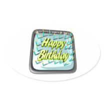 Happy Birthday Cake Oval Stickers