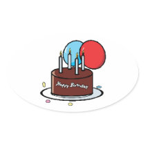 Happy Birthday Cake Oval Stickers