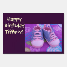 Happy Birthday! Child's Name lawn sign Baby Shoes