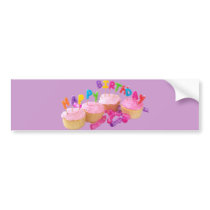Happy Birthday Cupcake and Candles Bumper Sticker