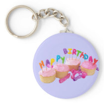 Happy Birthday Cupcake and Candles Keychains