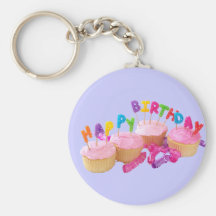 Happy Birthday Cupcake and Candles Keychains
