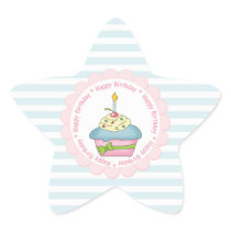 Happy Birthday Cupcakes Blue Stripes with Pink