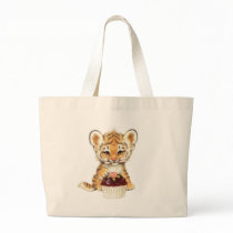 Happy Birthday - Cute Tiger with Cupcake Canvas Bags