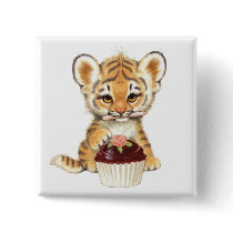 Happy Birthday - Cute Tiger with Cupcake Pins