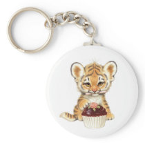 Happy Birthday - Cute Tiger with Cupcake Keychains