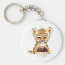 Happy Birthday - Cute Tiger with Cupcake Keychains