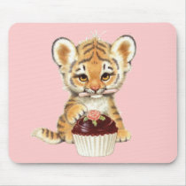 Happy Birthday - Cute Tiger with Cupcake Mouse Pads
