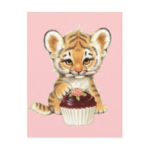 Happy Birthday - Cute Tiger with Cupcake Postcard