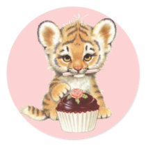 Happy Birthday - Cute Tiger with Cupcake Stickers