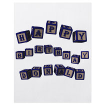 Happy Birthday Donald toy blocks in blue. Custom Flyer