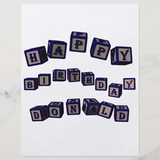 Happy Birthday Donald toy blocks in blue. Custom Flyer