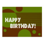 Happy Birthday Dotty Lines Postcard (olive/brown)