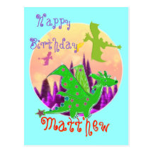 Happy Birthday Dragon Postcard with Name