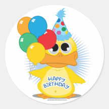 Happy Birthday Duck Round Stickers