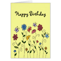 Happy Birthday flowers & butterflies card