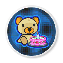Happy birthday from blue teddy bear on magnet