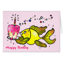Happy Birthday Girl Fish - funny cute cartoon Card