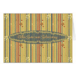 Happy Birthday in German, Stripes and Flowers Card