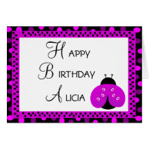 Happy Birthday Ladybug Pink And Purple Polka Dots Card