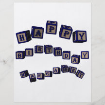 Happy Birthday Margaret toy blocks in blue Flyer Design