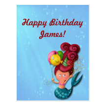 Happy Birthday Mermaid -custom text- Post Card